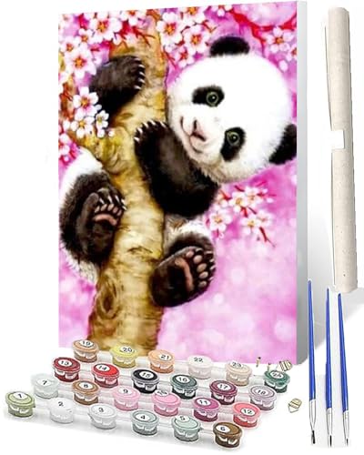 WMZPOY Malen Nach Zahlen Panda-Kletterbaum DIY Ölmalerei Bastelset für Anfänger und Inklusive Knitterfreie LeinwandAcrylfarben und 3 PinselGeschenke und Home Haus Deko-40x50 von WMZPOY