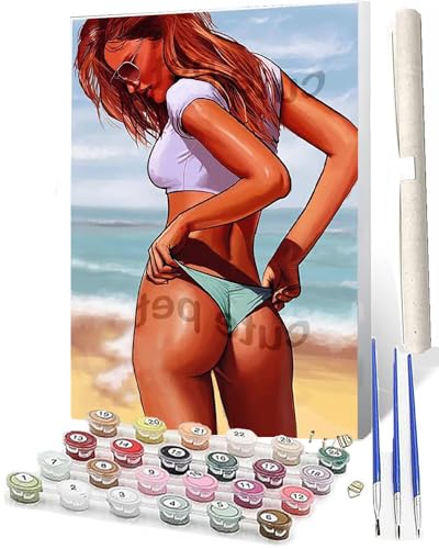 WMZPOY Malen Nach Zahlen ab 5 6 7 8 9 10 Sexy Frau am Strand Adult Tiere Anfänger mit Leinwand Pinseln Acrylpigment für Geschenke und Home Haus Deko (40 x 50 cm) von WMZPOY