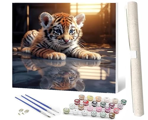 WMZPOY Malen Nach Zahlen ab 5 6 7 8 9 10 Tierisches Tigerbaby 1 Adult Tiere Anfänger mit Leinwand Pinseln Acrylpigment für Geschenke und Home Haus Deko (40 x 50 cm) von WMZPOY