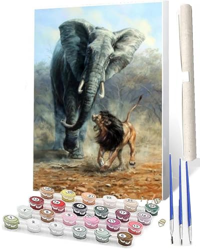 WMZPOY Malen Nach Zahlen ab 5 6 7 8 9 10 Waldlöwe Elephant_002 Adult Tiere Anfänger mit Leinwand Pinseln Acrylpigment für Geschenke und Home Haus Deko (40 x 50 cm) von WMZPOY