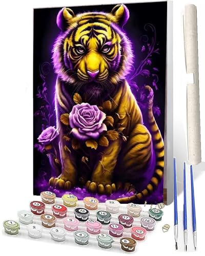 WMZPOY Malen Nach Zahlen ab 5 6 7 8 9 10 lila Tiger Adult Tiere Anfänger mit Leinwand Pinseln Acrylpigment für Geschenke und Home Haus Deko (40 x 50 cm) von WMZPOY