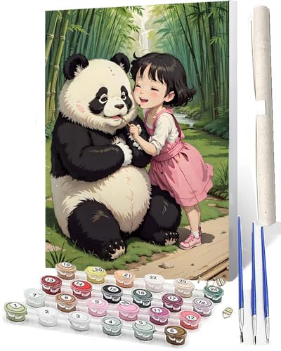 WMZPOY Malen nach Zahlen Erwachsene Bambuswaldmädchen Panda 004 Der mit Farbige Berührung Digitale Malerei Malen nach Zahlen Kits für Erwachsene Malerei Kunsthandwerk 16x20 von WMZPOY