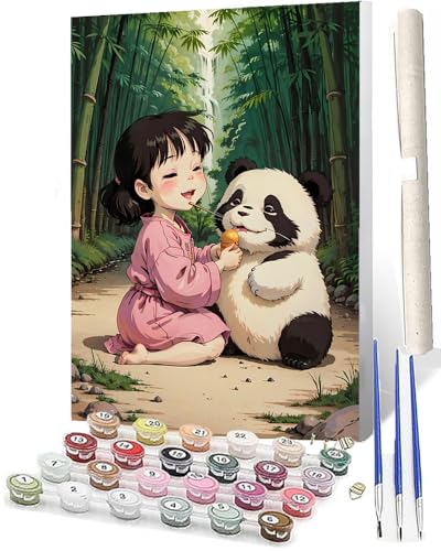 WMZPOY Malen nach Zahlen Erwachsene DIY Malen nach Zahlen Set ohne Rahmen inklusive Pinsel und Acrylfarben Bambuswaldmädchen Panda 011 DIY für Home Wall Decor 40 x 50cm Rahmenlos von WMZPOY