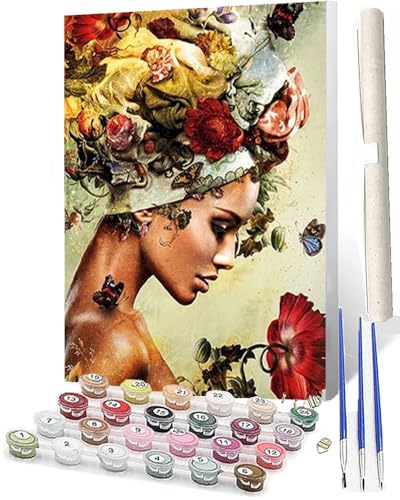 WMZPOY Malen nach Zahlen Erwachsene DIY Malen nach Zahlen Set ohne Rahmen inklusive Pinsel und Acrylfarben Bunte Blumen des Mädchens DIY für Home Wall Decor 40 x 50cm Rahmenlos von WMZPOY