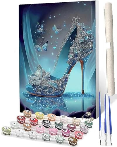 WMZPOY Malen nach Zahlen Erwachsene DIY Malen nach Zahlen Set ohne Rahmen inklusive Pinsel und Acrylfarben DIY Malen nach Zahlen für Home Wall Decor 40 x 50 cm Fantasie-Schmetterlings-High-Heels 0072 von WMZPOY