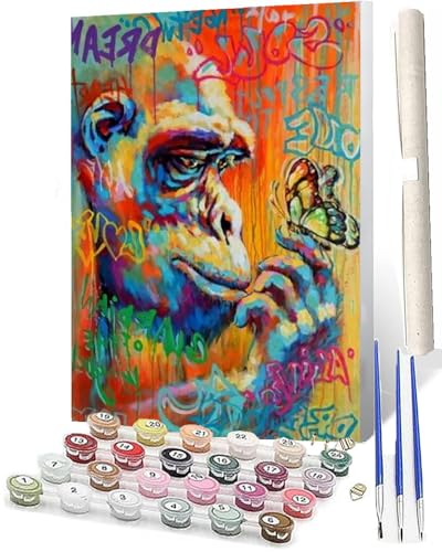 WMZPOY Malen nach Zahlen Erwachsene DIY Malen nach Zahlen Set ohne Rahmen inklusive Pinsel und Acrylfarben Doodle-Schmetterling-Orang-Utan DIY für Home Wall Decor 40 x 50cm Rahmenlos von WMZPOY