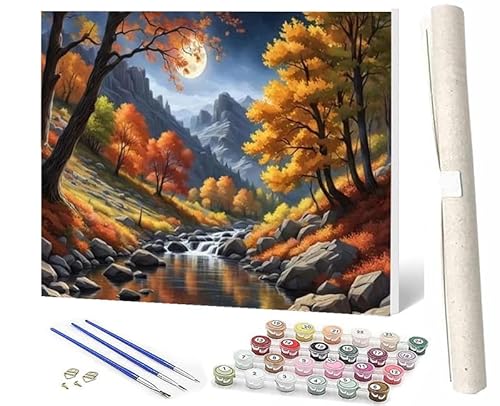 WMZPOY Malen nach Zahlen Erwachsene DIY Malen nach Zahlen Set ohne Rahmen inklusive Pinsel und Acrylfarben Flusslandschaft 003 DIY für Home Wall Decor 40 x 50cm Rahmenlos von WMZPOY