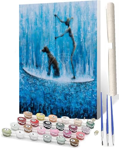 WMZPOY Malen nach Zahlen Erwachsene DIY Malen nach Zahlen Set ohne Rahmen inklusive Pinsel und Acrylfarben Frau Hund DIY für Home Wall Decor 40 x 50cm Rahmenlos von WMZPOY