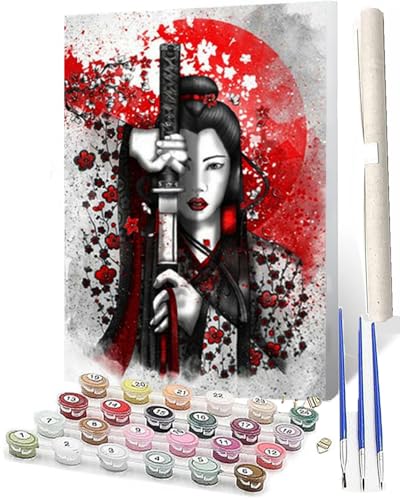 WMZPOY Malen nach Zahlen Erwachsene DIY Malen nach Zahlen Set ohne Rahmen inklusive Pinsel und Acrylfarben Japanische Samurai-Frau 025 DIY für Home Wall Decor 40 x 50cm Rahmenlos von WMZPOY