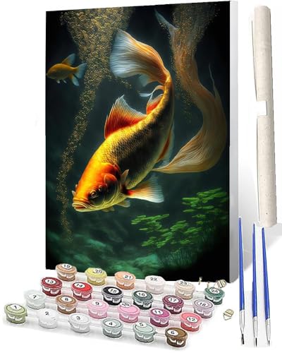 WMZPOY Malen nach Zahlen Erwachsene DIY Malen nach Zahlen Set ohne Rahmen inklusive Pinsel und Acrylfarben Langschwanz-Goldfisch 013 DIY für Home Wall Decor 40 x 50cm Rahmenlos von WMZPOY