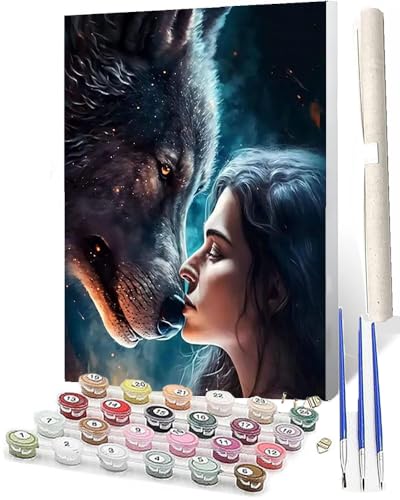 WMZPOY Malen nach Zahlen Erwachsene DIY Malen nach Zahlen Set ohne Rahmen inklusive Pinsel und Acrylfarben Mädchen und Wolf 3 DIY für Home Wall Decor 40 x 50cm Rahmenlos von WMZPOY