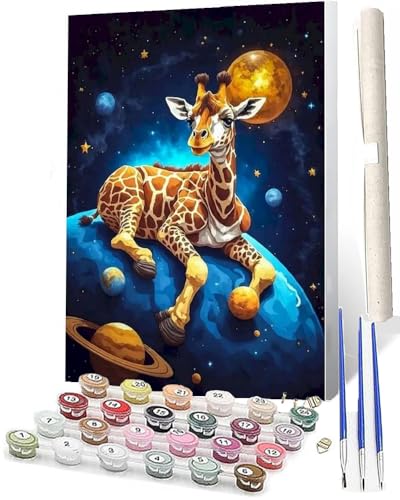 WMZPOY Malen nach Zahlen Erwachsene DIY Malen nach Zahlen Set ohne Rahmen inklusive Pinsel und Acrylfarben Mondgiraffe DIY für Home Wall Decor 40 x 50cm Rahmenlos von WMZPOY