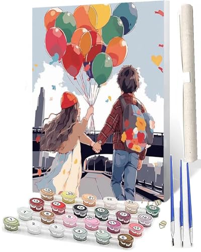 WMZPOY Malen nach Zahlen Erwachsene DIY Malen nach Zahlen Set ohne Rahmen inklusive Pinsel und Acrylfarben Paar Luftballons DIY für Home Wall Decor 40 x 50cm Rahmenlos von WMZPOY