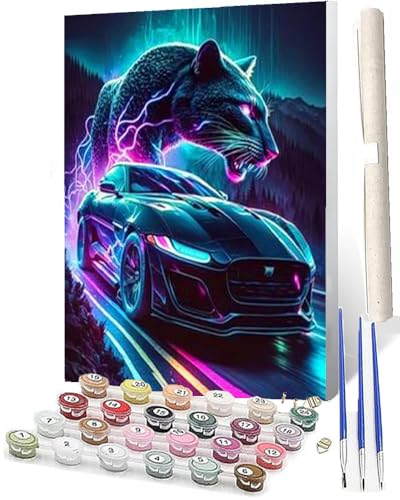 WMZPOY Malen nach Zahlen Erwachsene DIY Malen nach Zahlen Set ohne Rahmen inklusive Pinsel und Acrylfarben Racing Wolf 2 DIY für Home Wall Decor 40 x 50cm Rahmenlos von WMZPOY