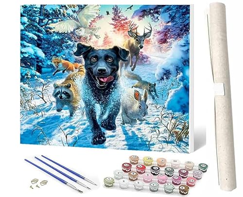 WMZPOY Malen nach Zahlen Erwachsene DIY Malen nach Zahlen Set ohne Rahmen inklusive Pinsel und Acrylfarben Schneehund DIY für Home Wall Decor 40 x 50cm Rahmenlos von WMZPOY