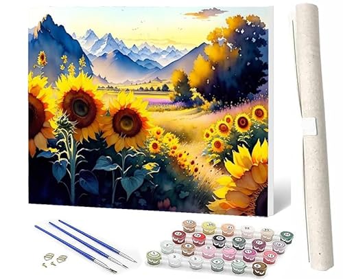 WMZPOY Malen nach Zahlen Erwachsene DIY Malen nach Zahlen Set ohne Rahmen inklusive Pinsel und Acrylfarben Sonnenuntergang Regenbogen Sonnenblume 14 DIY für Home Wall Decor 40 x 50cm Rahmenlos von WMZPOY