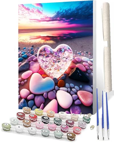 WMZPOY Malen nach Zahlen Erwachsene DIY Malen nach Zahlen Set ohne Rahmen inklusive Pinsel und Acrylfarben Strand, Meer, Liebe 20 DIY für Home Wall Decor 40 x 50cm Rahmenlos von WMZPOY