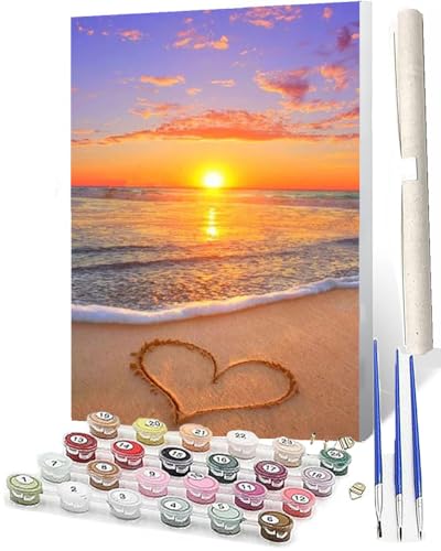 WMZPOY Malen nach Zahlen Erwachsene DIY Malen nach Zahlen Set ohne Rahmen inklusive Pinsel und Acrylfarben Strand, Meer, Liebe 5 DIY für Home Wall Decor 40 x 50cm Rahmenlos von WMZPOY