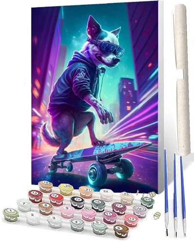 WMZPOY Malen nach Zahlen Erwachsene DIY Malen nach Zahlen Set ohne Rahmen inklusive Pinsel und Acrylfarben Tier-Skateboarden DIY für Home Wall Decor 40 x 50cm Rahmenlos von WMZPOY