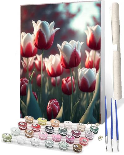 WMZPOY Malen nach Zahlen Erwachsene DIY Malen nach Zahlen Set ohne Rahmen inklusive Pinsel und Acrylfarben Tulpe_024 DIY für Home Wall Decor 40 x 50cm Rahmenlos von WMZPOY