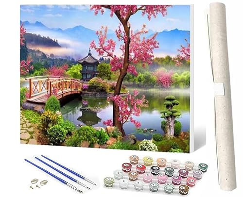 WMZPOY Malen nach Zahlen Erwachsene DIY Malen nach Zahlen Set ohne Rahmen inklusive Pinsel und Acrylfarben Wasserhausbrücke 1 DIY für Home Wall Decor 40 x 50cm Rahmenlos von WMZPOY