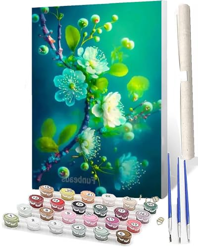 WMZPOY Malen nach Zahlen Erwachsene DIY Malen nach Zahlen Set ohne Rahmen inklusive Pinsel und Acrylfarben grüne Blätter, grüne Pflaume 024 DIY für Home Wall Decor 40 x 50cm Rahmenlos von WMZPOY