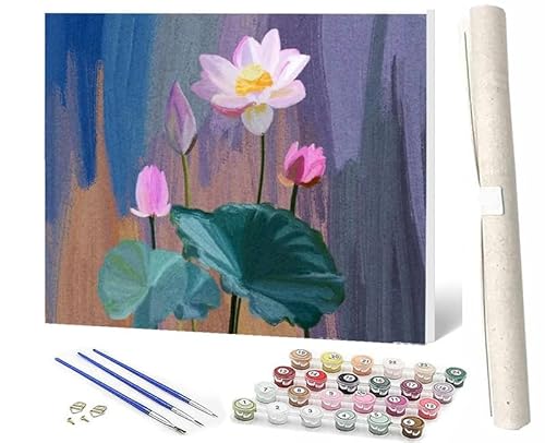 WMZPOY Malen nach Zahlen Erwachsene DIY Malen nach Zahlen Set ohne Rahmen inklusive Pinsel und Acrylfarben rosa Lotus DIY für Home Wall Decor 40 x 50cm Rahmenlos von WMZPOY