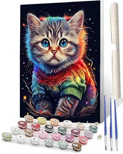 WMZPOY Malen nach Zahlen Kits für Erwachsene und Fantasy-Katze 3 DIY Ölgemälde digital auf Leinwand Wandkunst Dekoration Geschenk 40,6 x 50,8 cm von WMZPOY