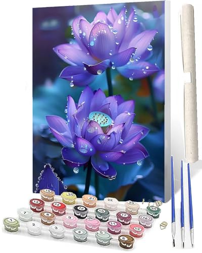 WMZPOY Malen nach Zahlen Kits für Erwachsene und Lila blühender Lotus 004 DIY Ölgemälde digital auf Leinwand Wandkunst Dekoration Geschenk 40,6 x 50,8 cm von WMZPOY