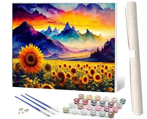 WMZPOY Malen nach Zahlen Kits für Erwachsene und Sonnenuntergang Regenbogen Sonnenblume 13 DIY Ölgemälde digital auf Leinwand Wandkunst Dekoration Geschenk 40,6 x 50,8 cm von WMZPOY