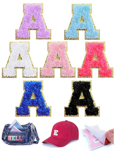 WNSIRVY Chenille-Buchstaben-Flicken zum Aufbügeln, selbstklebend, zum Aufbügeln für Rucksäcke, 5,5 cm, glitzernde Buchstaben-Aufkleber, adrette Varsity-Chenille-Patches für Kleidung, Jacken, Hüte, von WNSIRVY