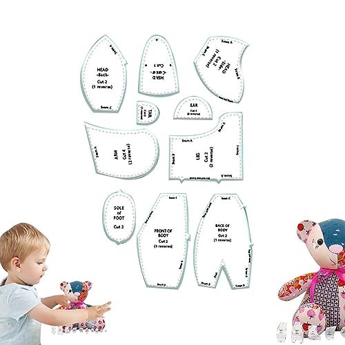 WOBBLO Memory Bear Schablonen-Lineal-Set, 10-teiliges Schablonen-Lineal-Set, Anfänger-Nähschablonenmaterial mit Anleitung mit Zubehör und Anleitung, für Bett, Schlafzimmer, Wohnzimmer von WOBBLO