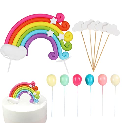 WOBBLO Regenbogen-Wolken-Kuchenaufsatz, Regenbogen-Kuchendekorationen - Cake Topper Geburtstagsset - Kreative bunte handgemachte lebensmittelechte Regenbogen-Kuchendekorationen für von WOBBLO