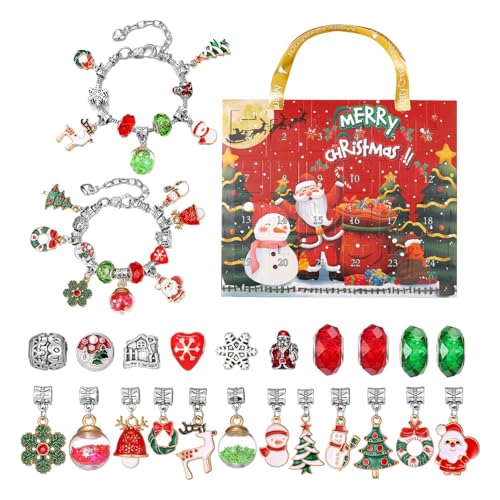 WOBBLO Weihnachts- -Charm-Armbänder, Halskette, Schmuckherstellungsset, Kalender, Weihnachts-Adventskalender-Armband für Mädchen – 22 Charm-Perlen, 2 Armbänder, 2023 Weihnachts-Adventskalender-Charm von WOBBLO