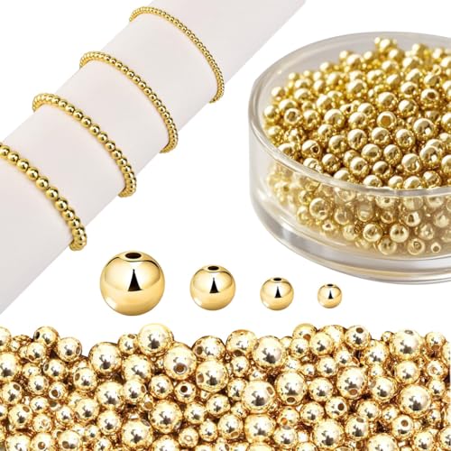 Abstandshalter, 14 Karat Gold, runde Messingperlen, Metall, glatte Perlen, nahtlose Kugelperlen, langlebig, kleine Perlen für Schmuckherstellung, DIY, Handwerk, 3 mm, 400 Stück von WOCRAFT