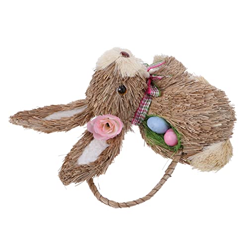 WOFASHPURET Stroh-Kaninchen-Ornament Bunny eggmazing Eierdekorateur Tisch-Bücherregal Geschenkkorb Container Hasendekor aus Stroh osterhasen Dekoration Modellieren Rock Verschluss Feder Baby von WOFASHPURET