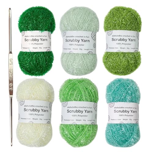 Scrubby Garn – 6 Farben Glitzerndes Scrubby Garn | Scrubby Shine Garn Scrubby Polyestergarn Sortiment | Häkel Webgarn Zum Häkeln, Stricken, 50 g pro Knäuel(E) von WOGXN