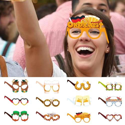 WOGXN 12 Stück Oktoberfest Accessoires - Party Brille Bier Deko Bayrische,Bayerisches Festival Brillen Dekoration Lustige Fotoautomaten-Requisiten Partybrille Set Für Oktoberfest Dekoration von WOGXN