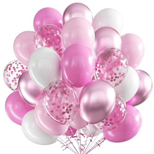 Luftballons Rosa,12 Zoll 60 Stück Rosa Luftballons Geburtstag Mädchen Rosa und weiß Luftballons Rosa Konfetti Latex Ballons Set für Mädchen Frauen Geburtstagsdeko Babyparty Hochzeit von WOIRROIP