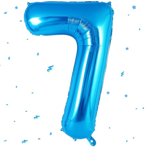 WOIRROIP Blau Luftballon 7,Zahlen Luftballon Blau, 40 Zoll XXL Blau Folienballon 7. Blau Zahlenballon 7 Helium Ballon, Luftballon 7. Geburtstag für 7 Jahre Geburtstagsdeko Kinder Junge Mädchen von WOIRROIP