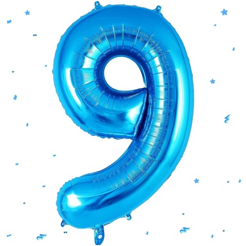 WOIRROIP Blau Luftballon 9,Zahlen Luftballon Blau, 40 Zoll XXL Blau Folienballon 9. Blau Zahlenballon 9 Helium Ballon, Luftballon 9. Geburtstag für 9 Jahre Geburtstagsdeko Kinder Junge Mädchen von WOIRROIP