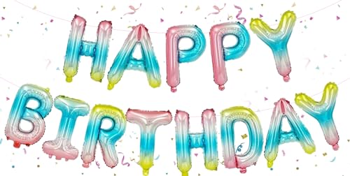 Gradient Happy Birthday Ballons Banner, 16 Zoll Mylar Folie Buchstaben Geburtstag Zeichen Banner bunte Geburtstag für Mädchen Jungen Kinder & Erwachsene Geburtstag Dekorationen Party Supplies von WOIRROIP