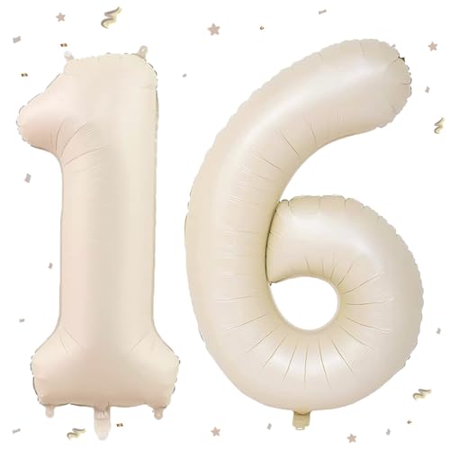 Luftballon 16. Geburtstag Beige,XXL Riesen Creme Folienballon16 61 für Frauen,40"Luftballon 16. Geburtstag,Zahlen 1 und 6 Folienballon für Mann Frau 18Jahre Geburtstagsdeko Jubiläum Party Dekoration von WOIRROIP