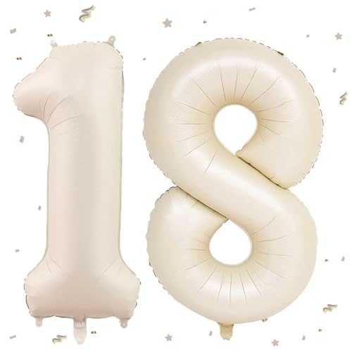 Luftballon 18. Geburtstag Beige,XXL Riesen Creme Folienballon18 81 für Frauen,40"Luftballon 18. Geburtstag,Zahlen 1 und 8 Folienballon für Mann Frau 18Jahre Geburtstagsdeko Jubiläum Party Dekoration von WOIRROIP