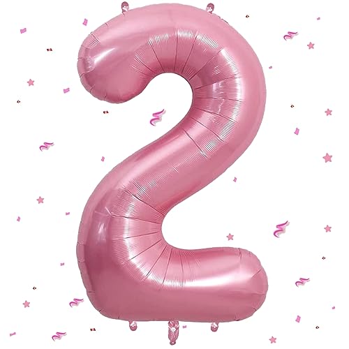 Luftballon 2.Geburtstag,Zahlen 2 Luftballon Rosa,40 Zoll XXL Pastell Rosa Folienballon Hell Pink Zahlenballon 2 Helium Ballon,Luftballon 2.Geburtstag für 2 Jahre Geburtstagsdeko Kinder Junge Mädchen von WOIRROIP