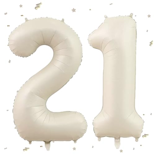 Luftballon 21. Geburtstag Beige,XXL Riesen Creme Folienballon21 12 für Frauen,40"Luftballon 21. Geburtstag,Zahlen 2 und 1 Folienballon für Mann Frau 21 Jahre Geburtstagsdeko Jubiläum Party Dekoration von WOIRROIP