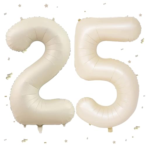 Luftballon 25. Geburtstag Beige, XXL Riesen Creme Folienballon 25 52 für Frauen,40"Luftballon 25. Geburtstag,Zahlen 2 und 5 Folienballon für 25 Jahre Geburtstagsdeko Jubiläum Party Dekoration von WOIRROIP