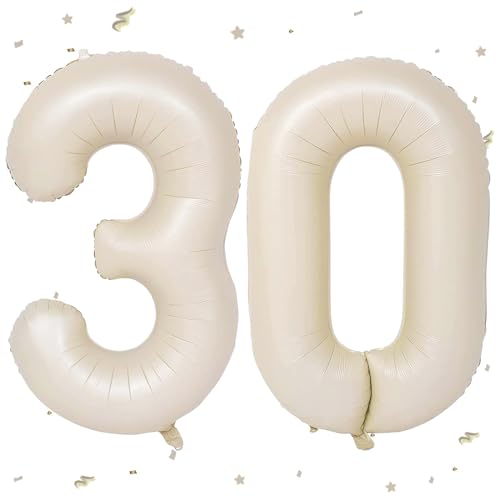 Luftballon 30. Geburtstag Beige,XXL Riesen Creme Folienballon 30 für Frauen,40"Luftballon 30. Geburtstag,Zahlen 3 und 0 Folienballon für Mann Frau 30 Jahre Geburtstagsdeko Jubiläum Party Dekoration von WOIRROIP