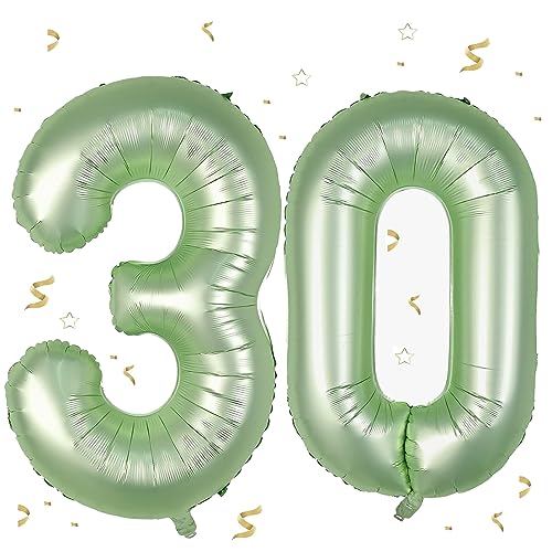 Luftballon 30.Geburtstag Salbeigrün,XXL Riesen Salbeigrün Folienballon 30 für Frauen,40"Luftballon 30. Geburtstag,Zahlen 3 und 0 Folienballon für 30 Jahre Geburtstagsdeko Jubiläum Party Dekoration von WOIRROIP