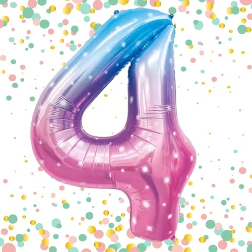 Luftballon 4,Zahlen Luftballon Rosa Blau Gradient, 40 Zoll XXL Meerjungfrau Folienballon 4.Blau Zahlenballon 4 Helium Ballon, Luftballon 4. Geburtstag für 4 Jahre Geburtstagsdeko Kinder Junge Mädchen von WOIRROIP